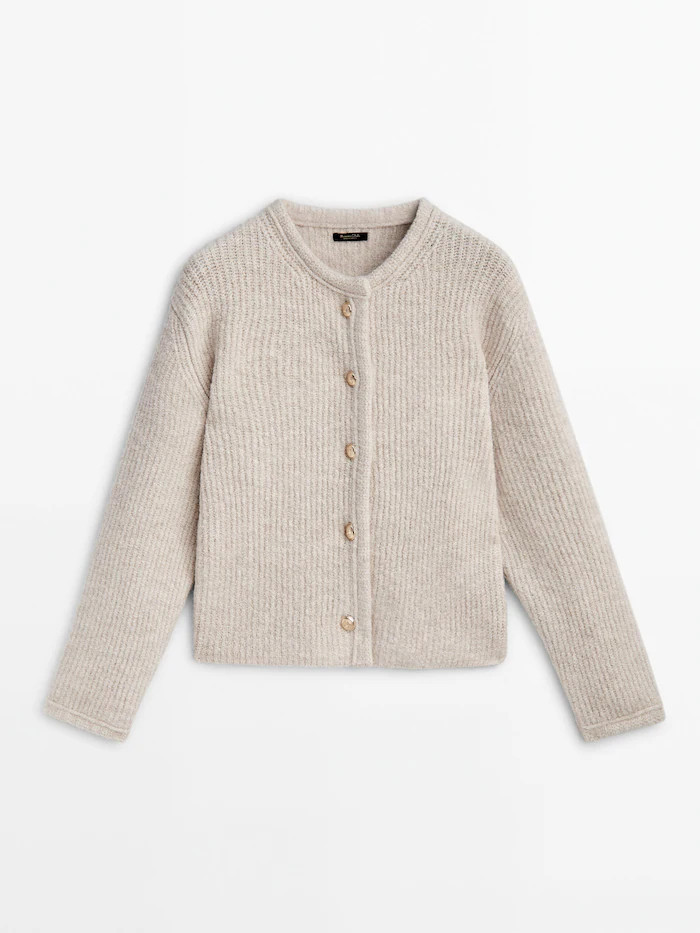 Knit cardigan with button detail at the back | Massimo Dutti US
