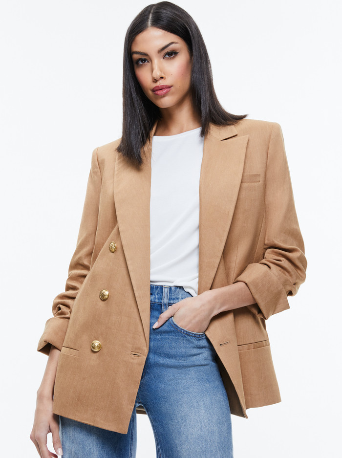 ANTHONY LINEN DOUBLE BREASTED BLAZER | Alice + Olivia
