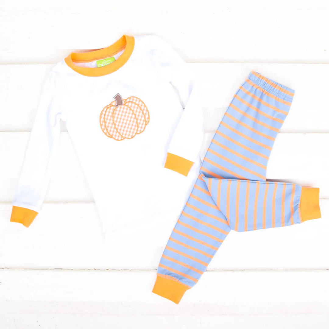 Pumpkin Dream Orange and Blue Stripe Pajamas | Classic Whimsy