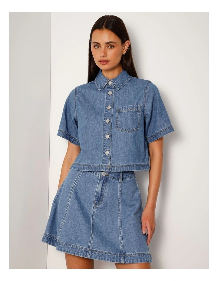 Short Sleeve Boxy Lightweight Denim Shirt In Bright Blue | Myer