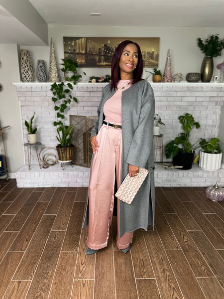 Monochrome blush pink with a touch of grey! Wearing a size 2 in the pants, they are a generous fit and the shirt is a small, very stretchy. Holiday party outfit, holiday outfit 

#LTKCyberSaleIE #LTKHoliday #LTKCyberWeek