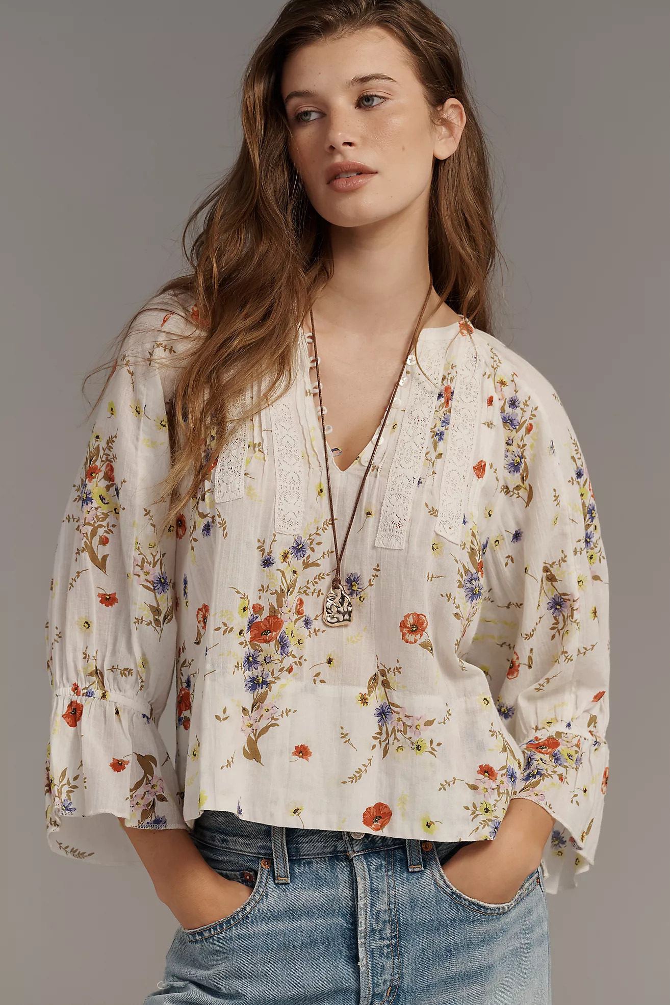 By Anthropologie Cotton Pintuck V-Neck Blouse | Anthropologie (US)
