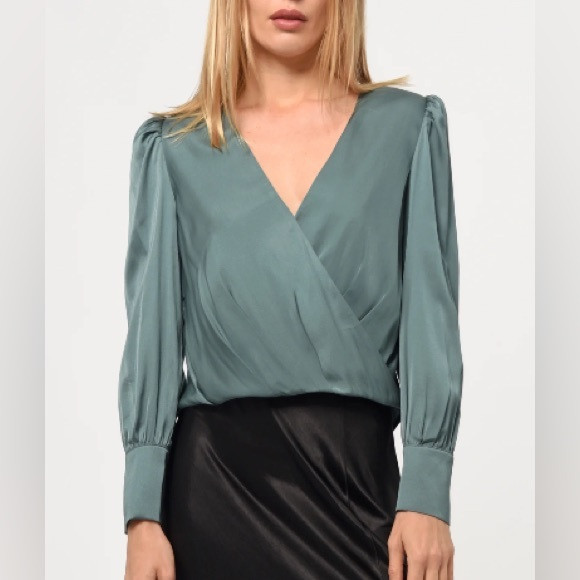 [greylin] lourdes wrap front button cuff blouse deep sage S | Poshmark