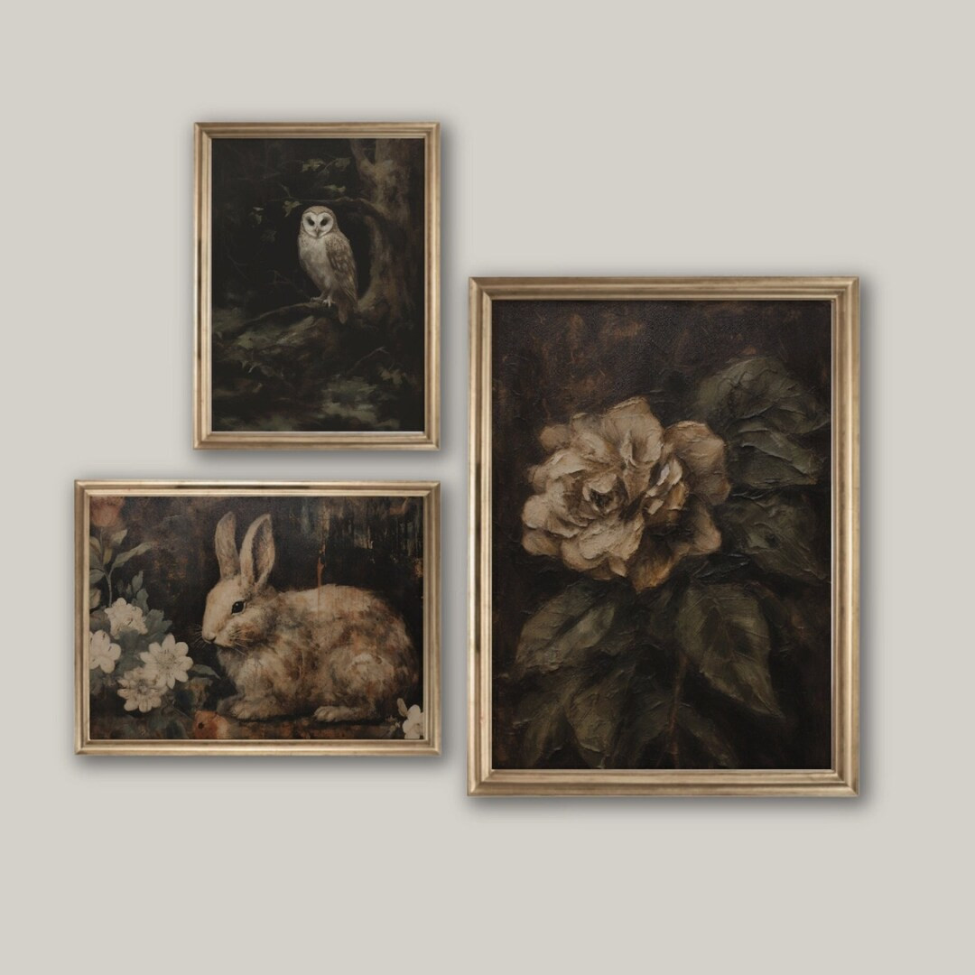 Set of 3 Moody Nature Prints Dark Cottagecore Decor, Dark Academia Wall Art, Vintage Aesthetic Ga... | Etsy (US)