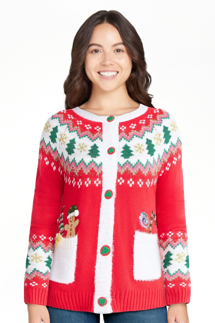 Women's Embellished Button Front Christmas Cardigan from Holiday Time, Sizes XS-XXXL | Walmart (US)