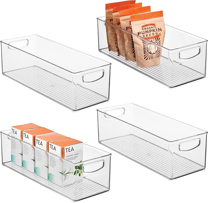 iDesign Plastic Stackable Pantry Bin for Kitchen Cabinets or Fridge, Set of 4, Clear, Made in USA | Amazon (US)