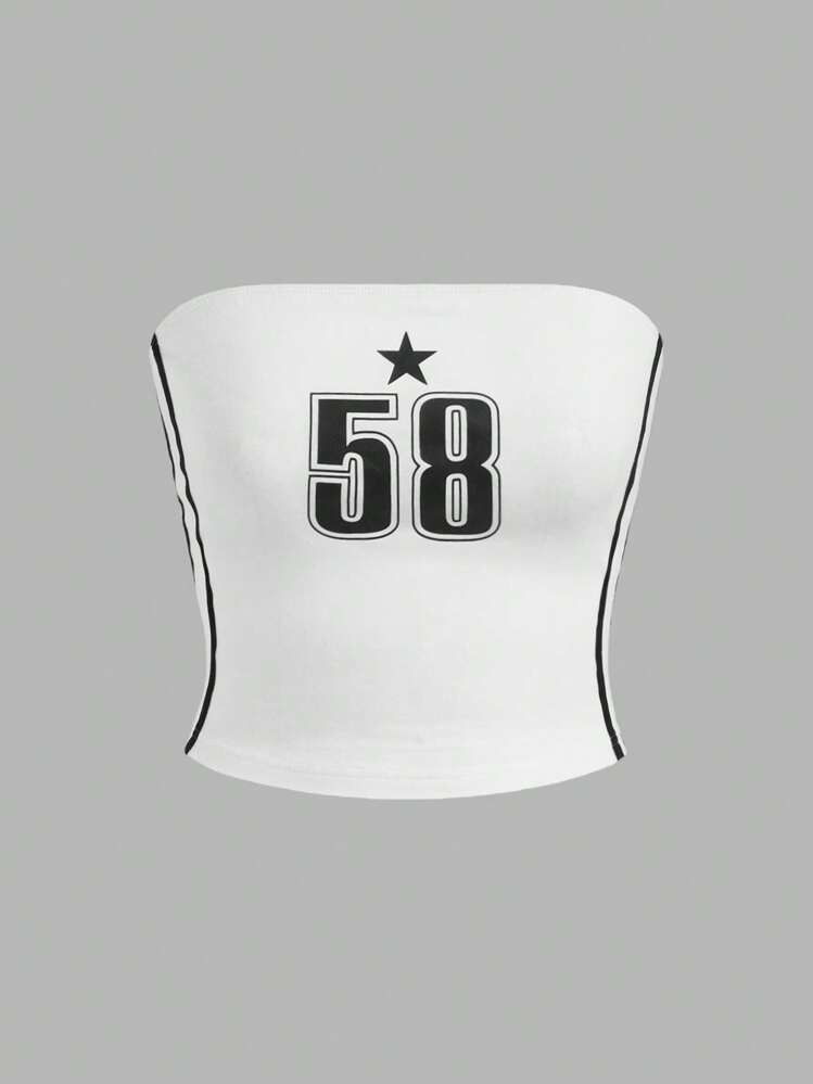 SHEIN EZwear Color-Blocked Letter Printed Tube Top | SHEIN