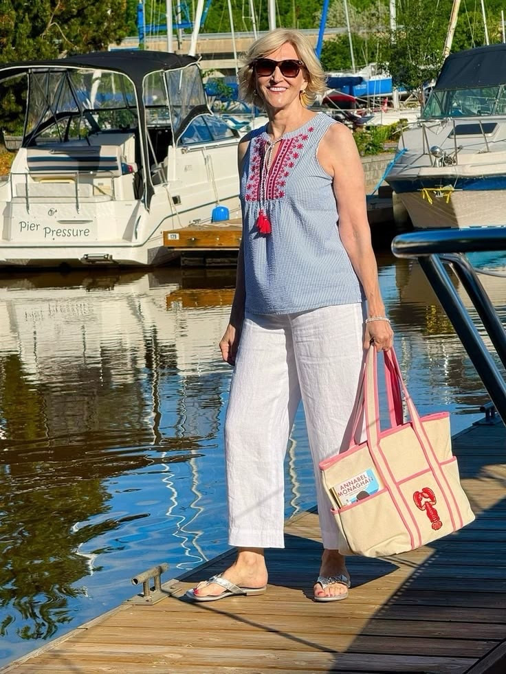 There are some outfit combinations that never let you down… and blue and white is definitely one of them. 💙🤍

I’m wearing this beautiful blue seersucker top with white patch-pocket linen pants from Talbots, finished off with silver sandals for a little extra shine. It’s fresh, classic, and one of those outfits that makes getting dressed feel so easy.

The older I get, the more I appreciate clothes that are both beautiful and comfortable. Pieces that you can wear to lunch with friends, on holiday, or simply while running errands—and still feel polished and put together.

#LTKOver40 #LTKSeasonal #LTKootd