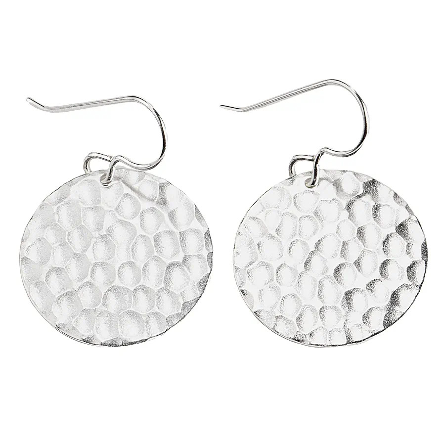Hammered Disc Dangle Earrings | Large Round Circle Textured Drop Earrings in Silver, Gold, or Ros... | Amazon (US)