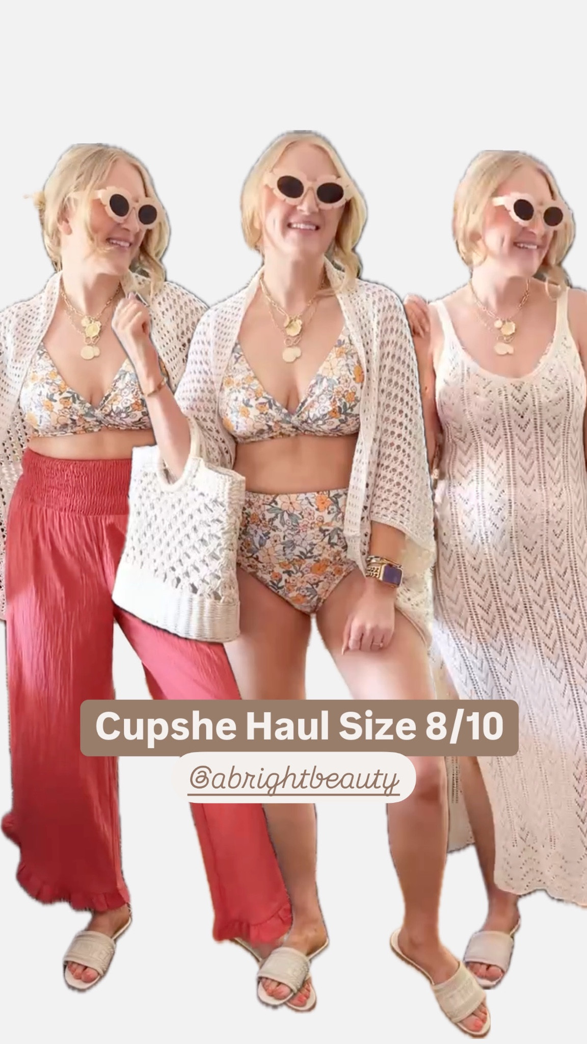 Swimsuit haul and resort haul on a size 8/10 mama ☀️perfect pieces for vacation, pool time or beach! 

At 150 lbs and 5’7” wearing:
L in floral two-piece, maxi crochet dress
M in black one piece, rust pants, crochet sweater, pink dress, crochet dress

Swim haul, swimsuit haul, size 8, size 10, swimsuits, affordable swimsuits, vacation outfits, vacation outfit inspo, vacation looks, resort outfits, resort style, vacation style, resort swimsuits, resort dresses, resort looks, resort swim, summer swimsuits, summer style

#LTKTravel #LTKSwim #LTKStyleTip