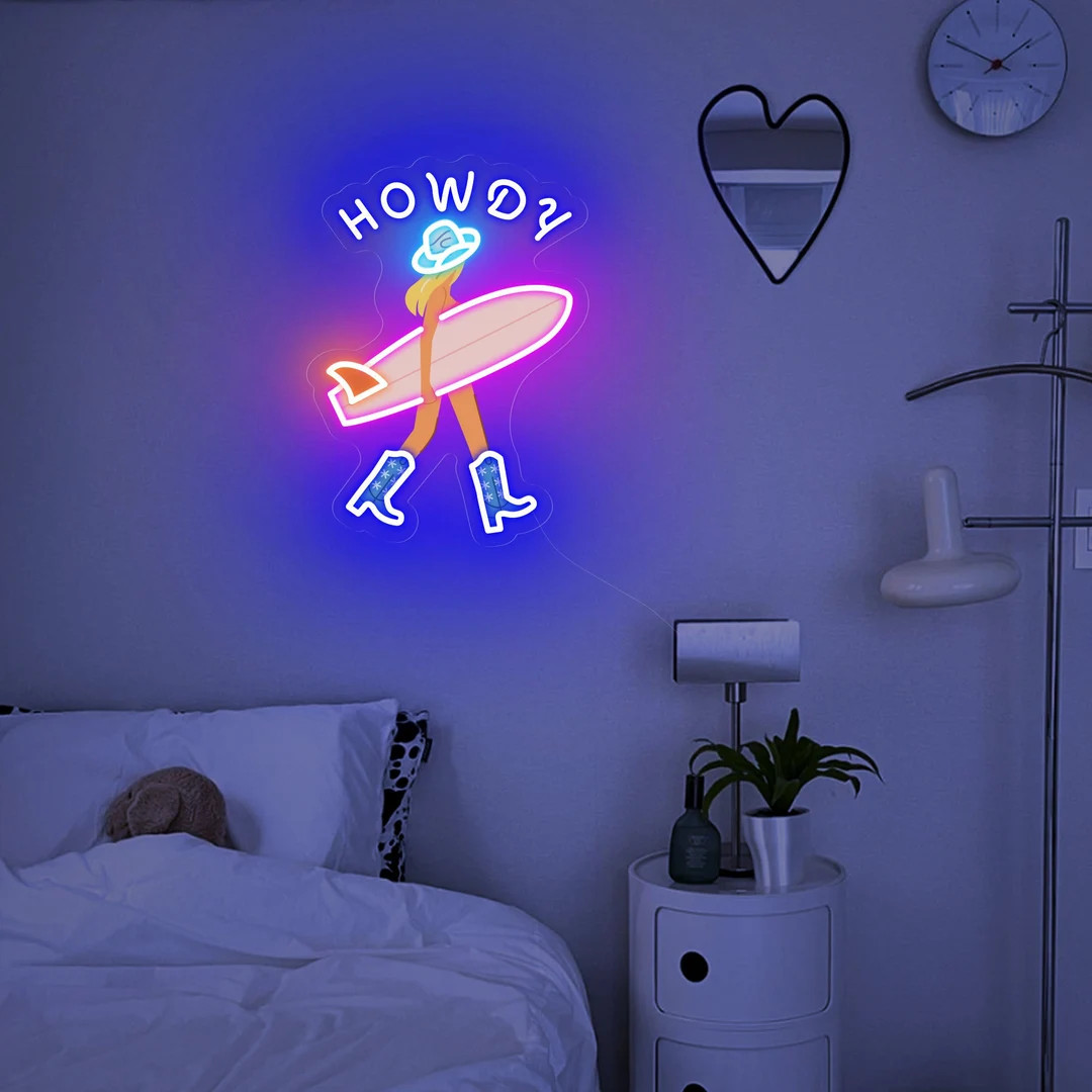 Howdy and Aloha Cowgirl Surf Girl Neon Sign, Howdy Cowgirl Wall Decor, Girly Wall Art, Coastal Co... | Etsy (US)