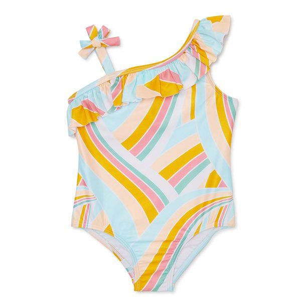 Wonder Nation Baby and Toddler Girl Ruffled Swimsuit, 1-Piece, Sizes 12M-5T | Walmart (US)