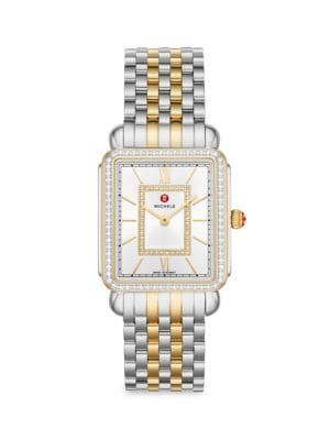Michele 29MM Two-Tone Stainless Steel &amp; Diamond Bracelet Watch on SALE | Saks OFF 5TH | Saks Fifth Avenue OFF 5TH