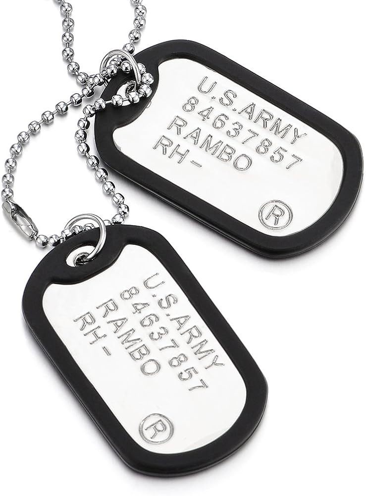 COOLSTEELANDBEYOND Two-Pieces Military Army Dog Tag with Black Silicone Mens Pendant Necklace, 28... | Amazon (US)