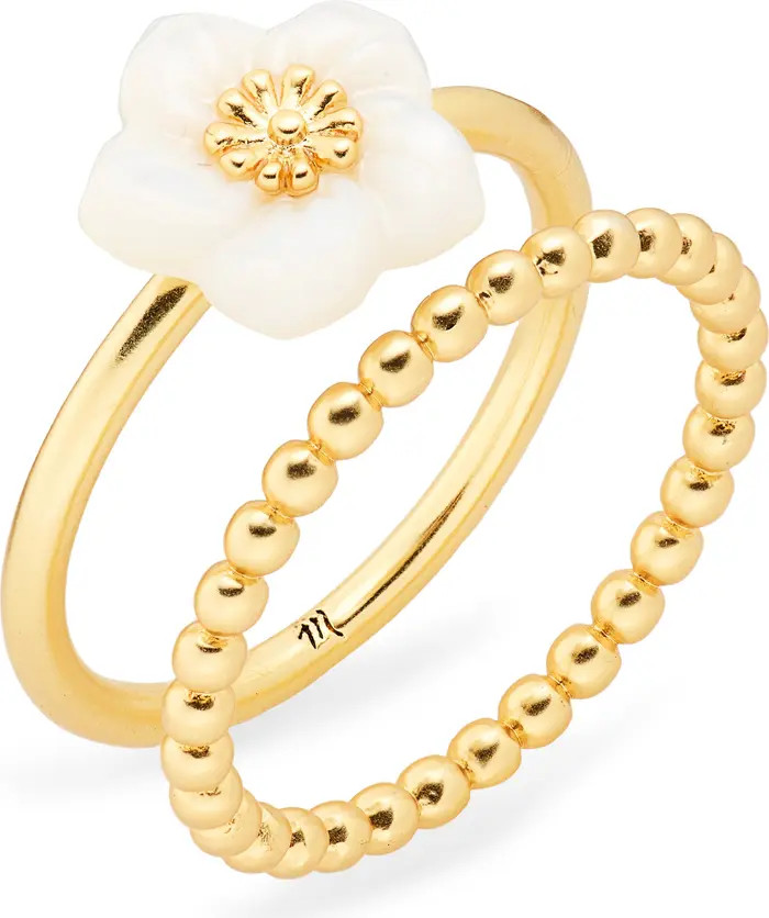 Set of 2 Mother-of-Pearl Floral Stacking Rings | Nordstrom Rack