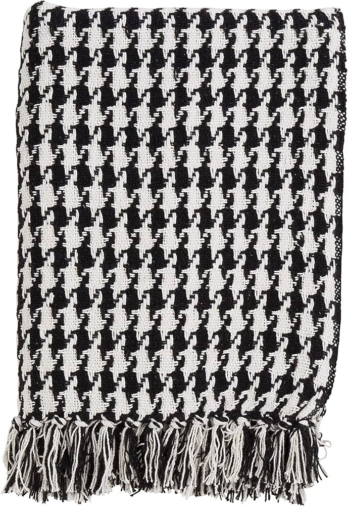 SARO LIFESTYLE Sevan Collection Houndstooth Design Cotton Throw, Black | Amazon (US)