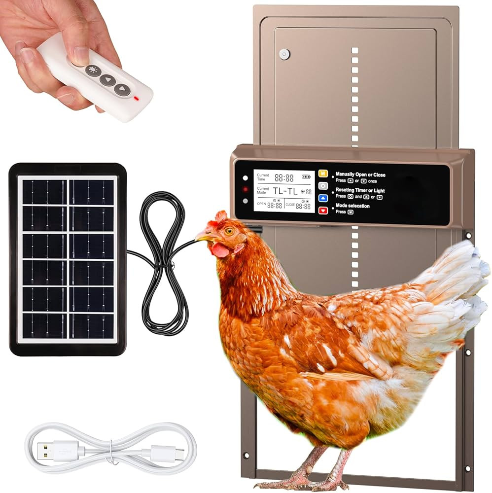 Automatic Chicken Coop Door Solar Powered, LCD Display Automatic Chicken Door with Timer & Light ... | Amazon (US)