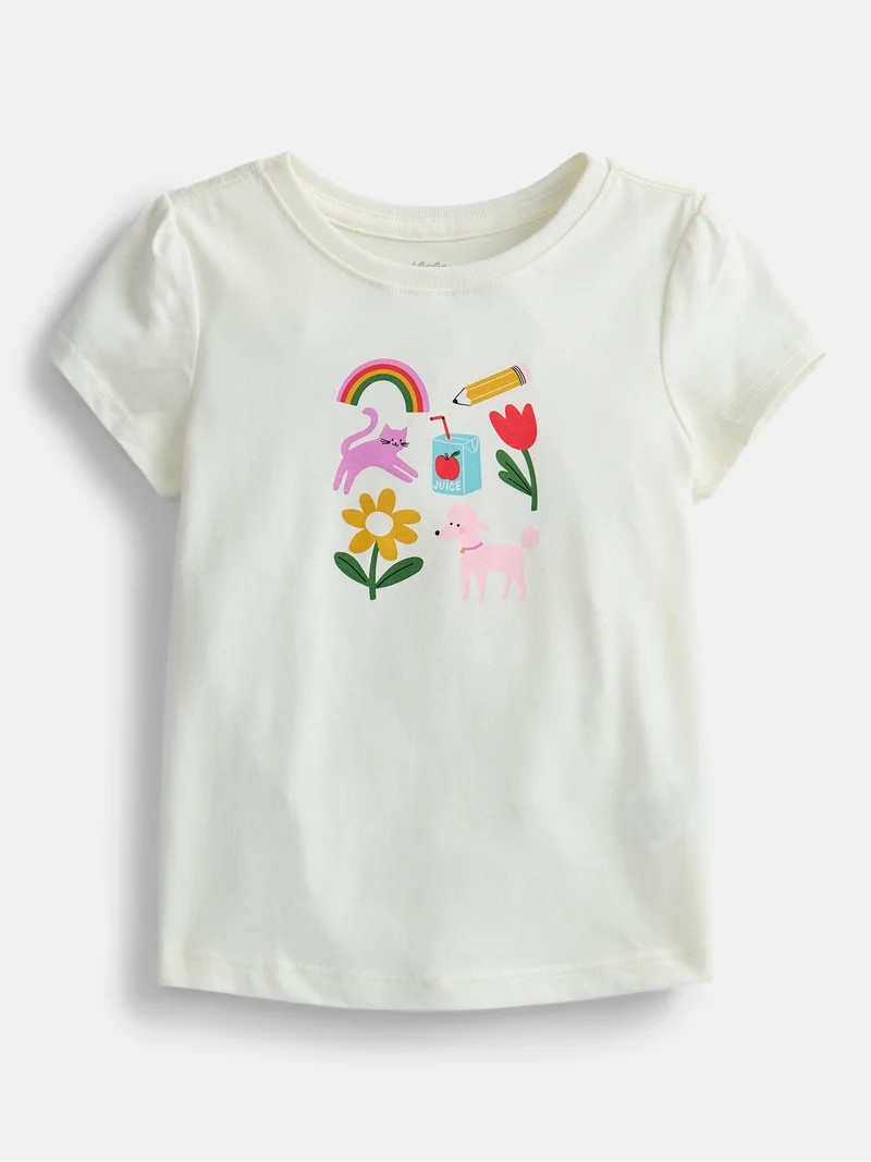Wonder Nation Toddler Girls Graphic Tee with Short Puff Sleeves, Sizes 18M-5T | Walmart (US)