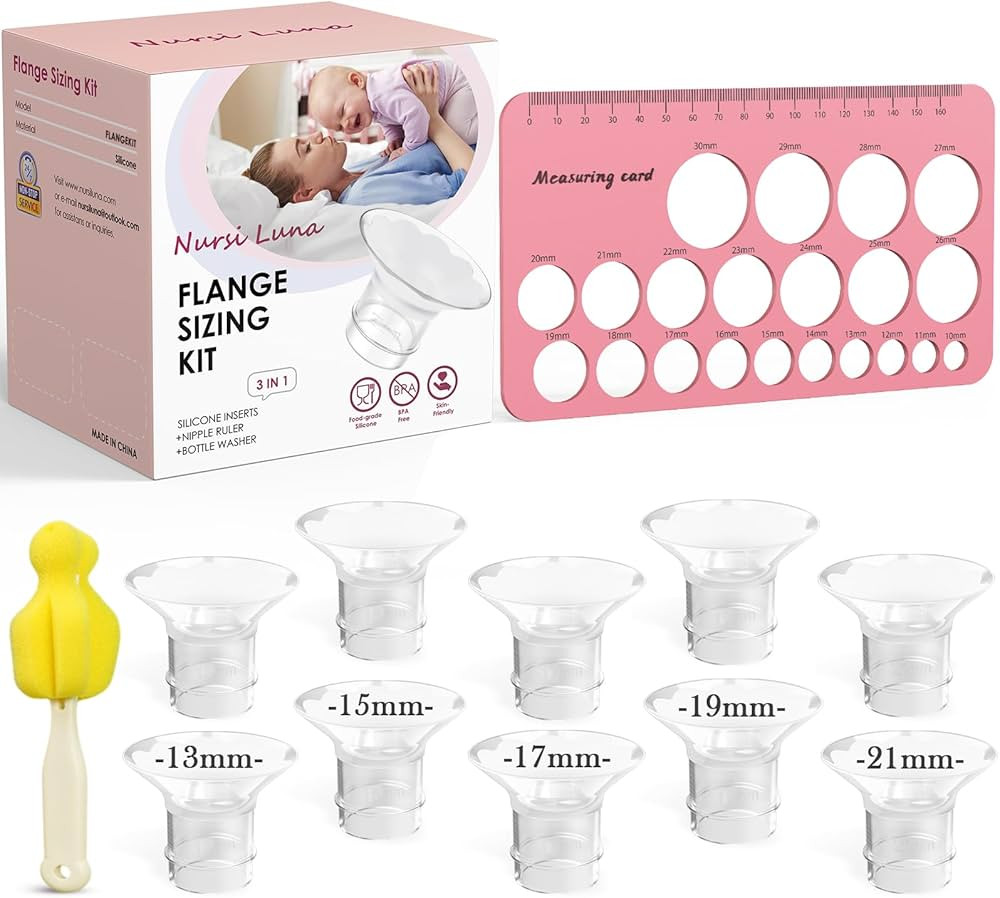 Amazon.com : Nursi Luna Flange Sizing Kit 3-in-1 with 13/15/17/19/21mm for 24mm Electric Breast Pump Flanges/Shields, 10PCS Soft Silicone Flange Inserts for More Comfortable Pumping, BPA-Free, Essential for Moms : Baby | Amazon (US)