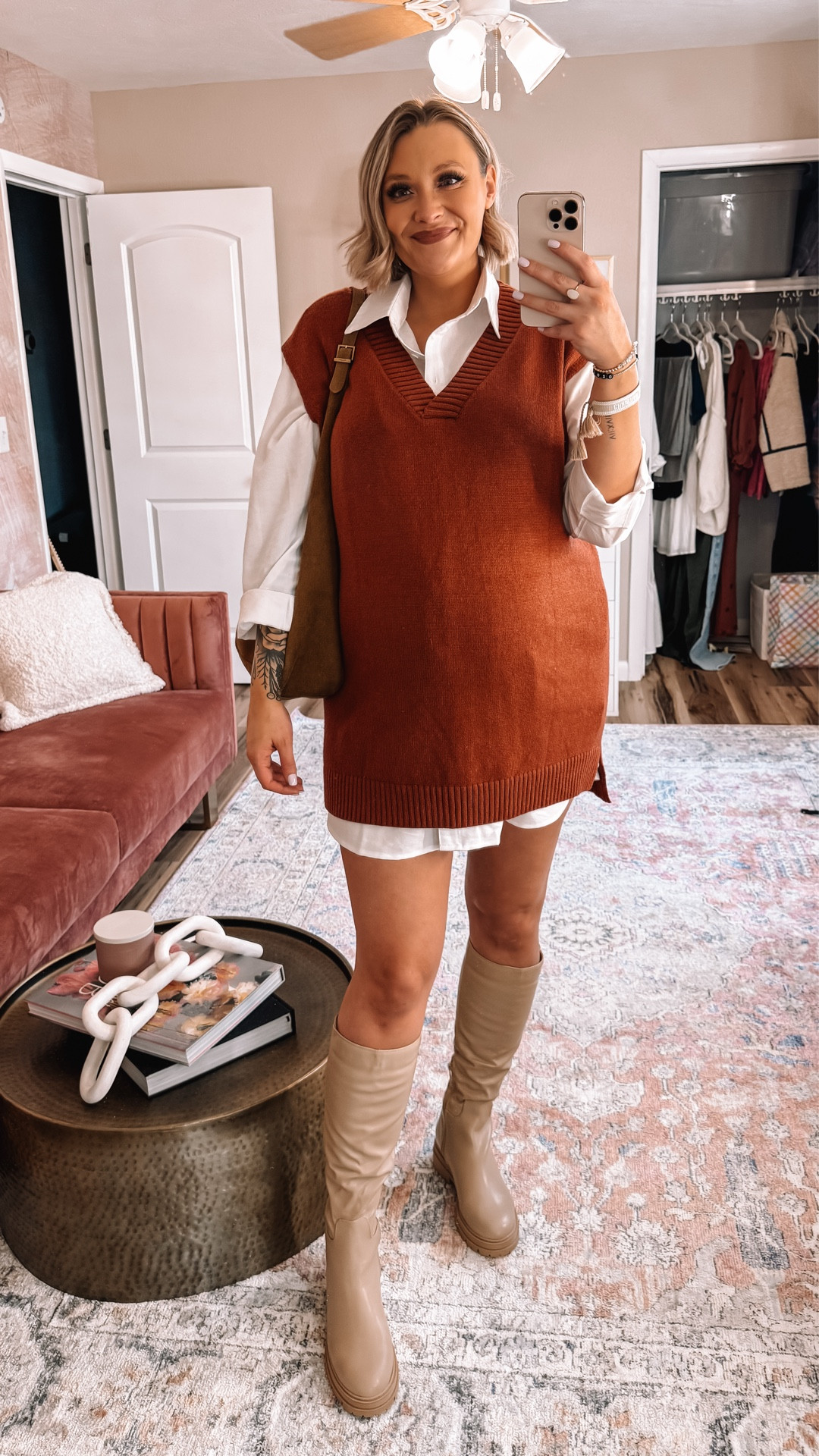 Bump friendly fall outfit 🤍

Sweater vest dress-XL
Button up dress-XXL

#LTKBump #LTKMidsize #LTKStyleTip