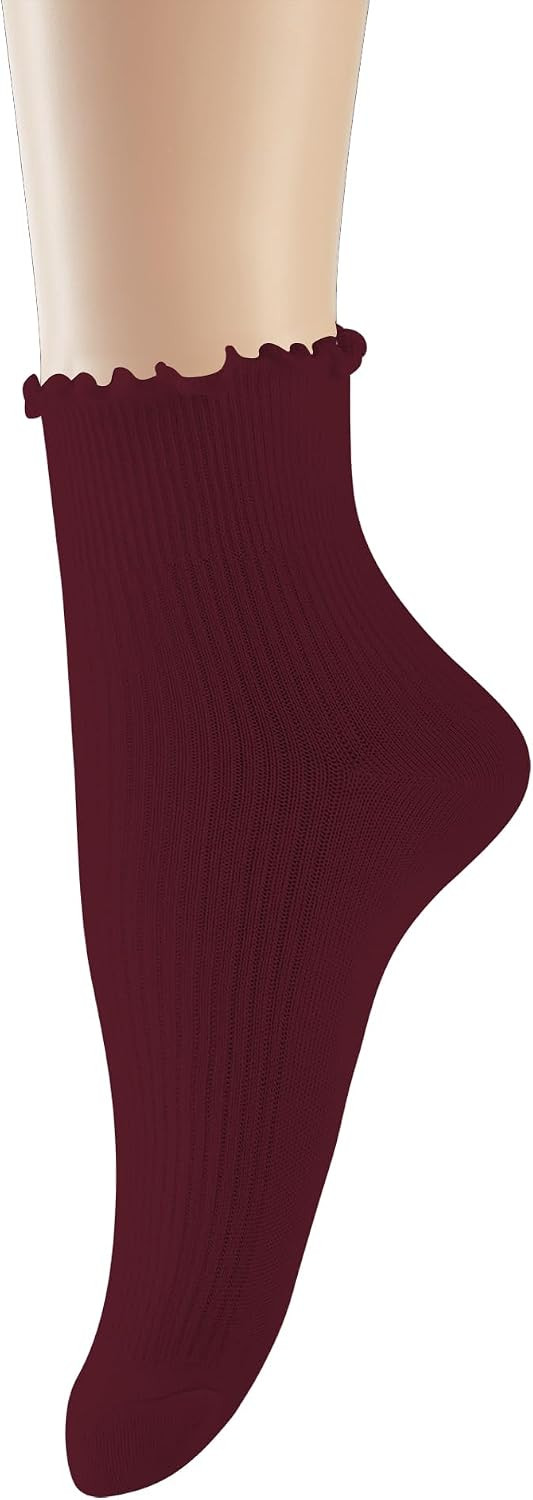 UTTPLL Womens Ruffle Casual Lettuce Socks Lovely Double Needle Ankle Boot Socks Athletic Soft Cotton Cute Crew Sock | Amazon (US)