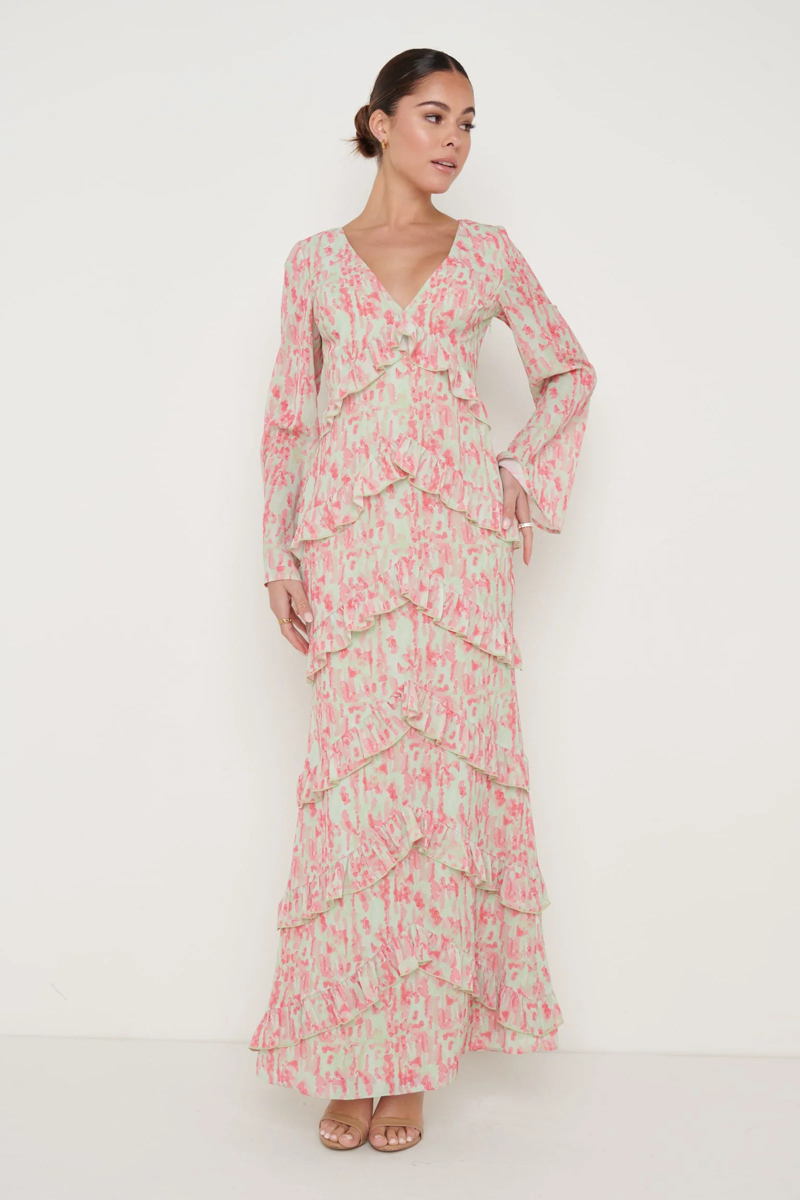 Paige Ruffle Maxi Dress - Abstract Spot | Pretty Lavish (UK)