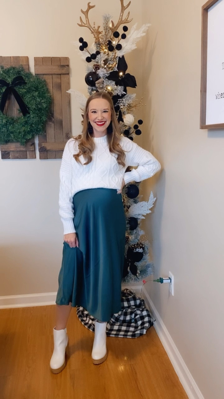 Christmas outfit ideas!! Christmas dress, Christmas skirt! Amazon skirt! Green skirt! Holiday outfit idea!! Christmas family photo outfit idea!! 

#LTKHoliday #LTKSeasonal