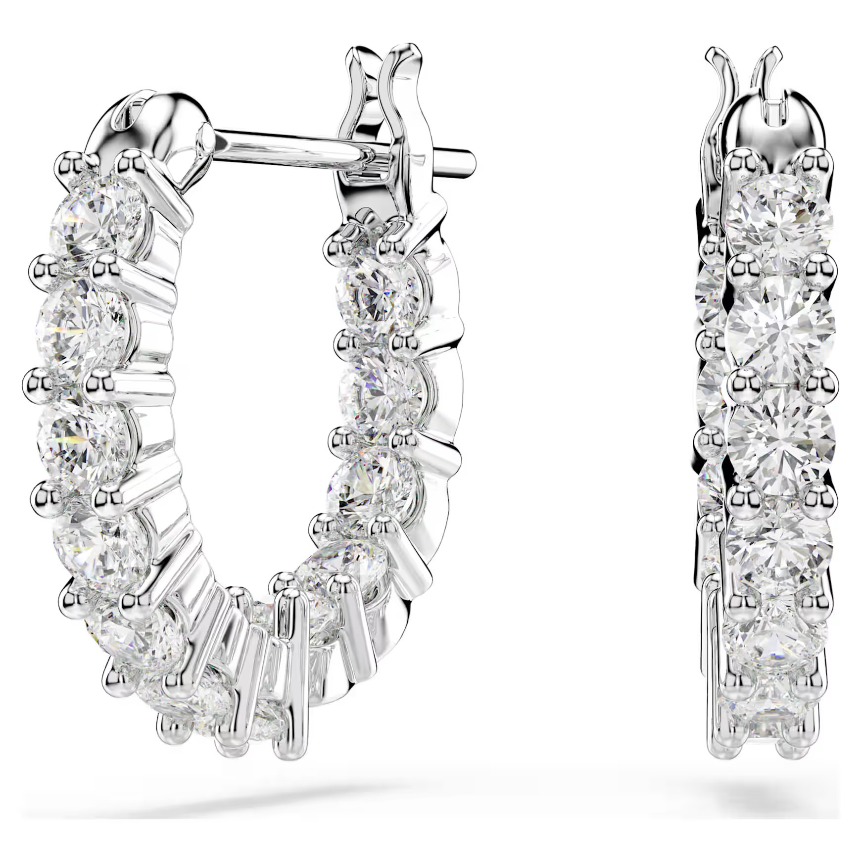 Matrix Vittore hoop earrings, Round cut, White, Rhodium plated by SWAROVSKI | SWAROVSKI