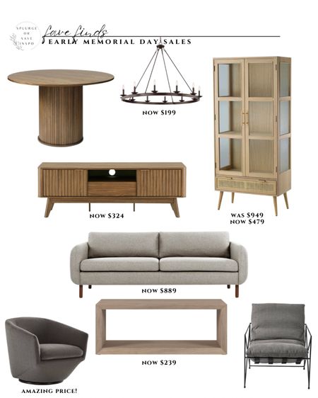 Living room furniture. Gray sofa modern. Gray accent chair swivel. Modern accent chair comfy. Wooden coffee table with shelf. Tall cabinet white oak. Round chandelier black. Round dining table reeded. Pedestal dining table white oak: modern media console wooden. Light wood media center reeded. 

#LTKFind #LTKsalealert #LTKhome