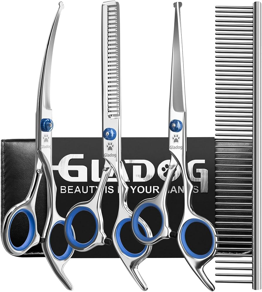 GLADOG Professional 5 in 1 Dog Grooming Scissors Set with Safety Round Tips, Sharp and Durable Pe... | Amazon (US)