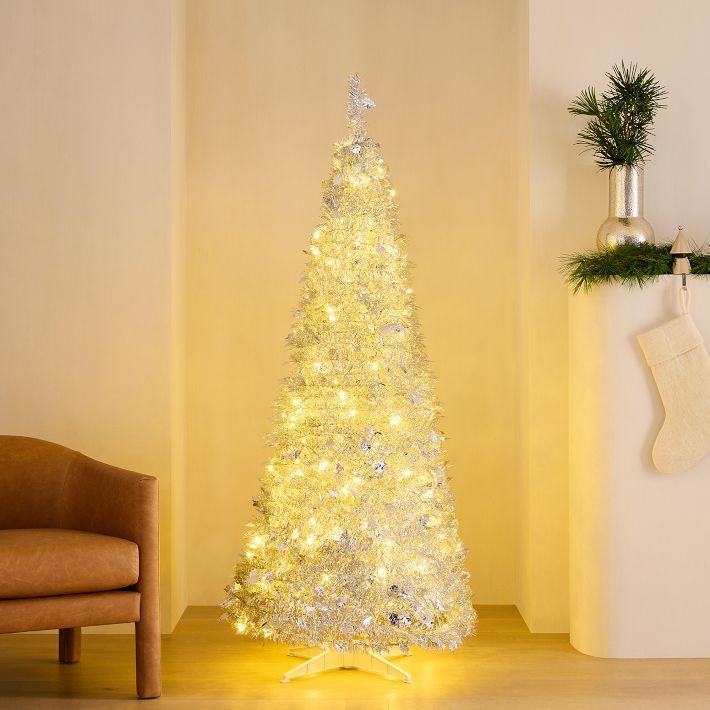 Pre-Lit Faux Pop-Up Silver Christmas Tree | West Elm (US)