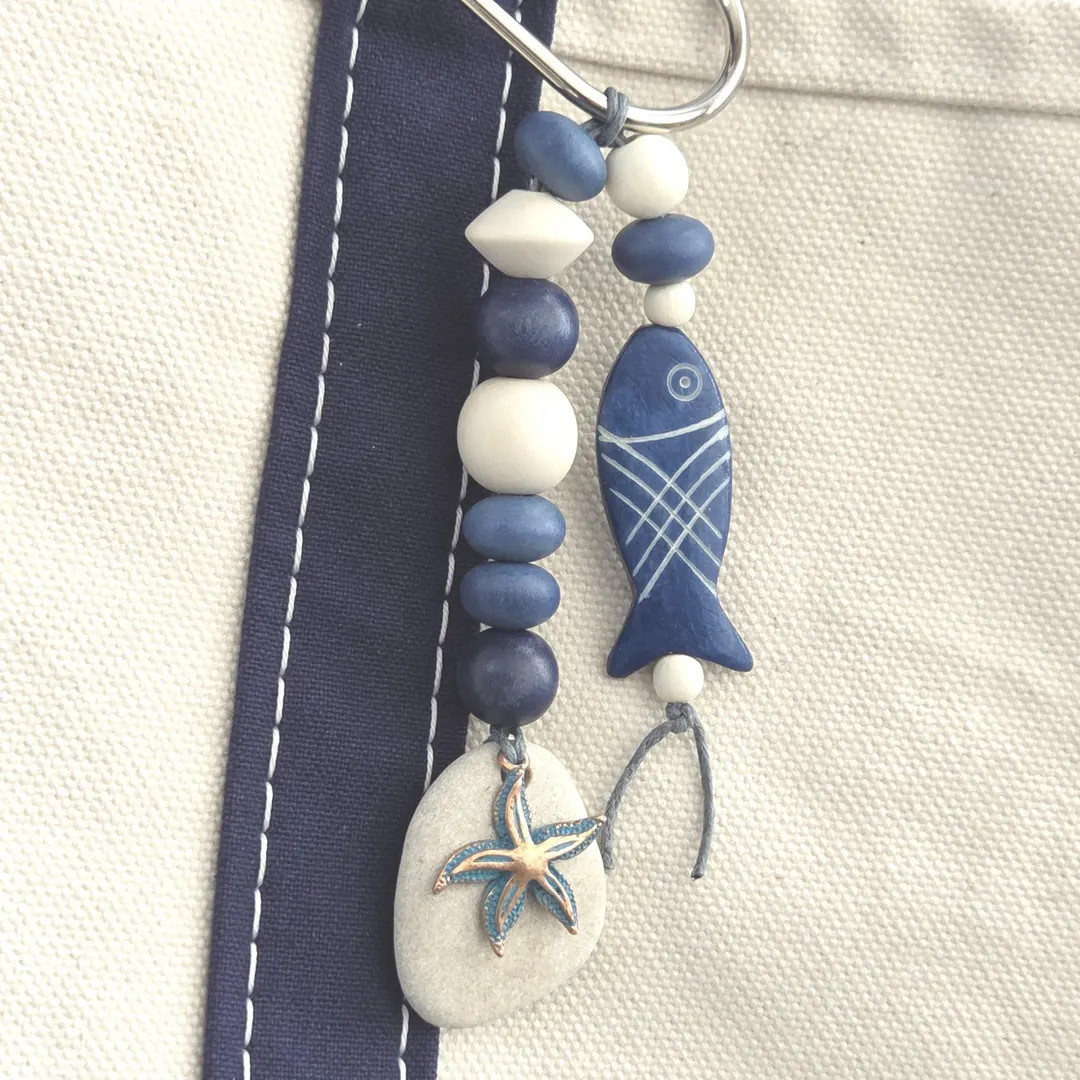 Coastal Bag Charm, Handmade Boho Purse Accessory With Beach Stone, Fish, Beachy Charm - Etsy | Etsy (US)