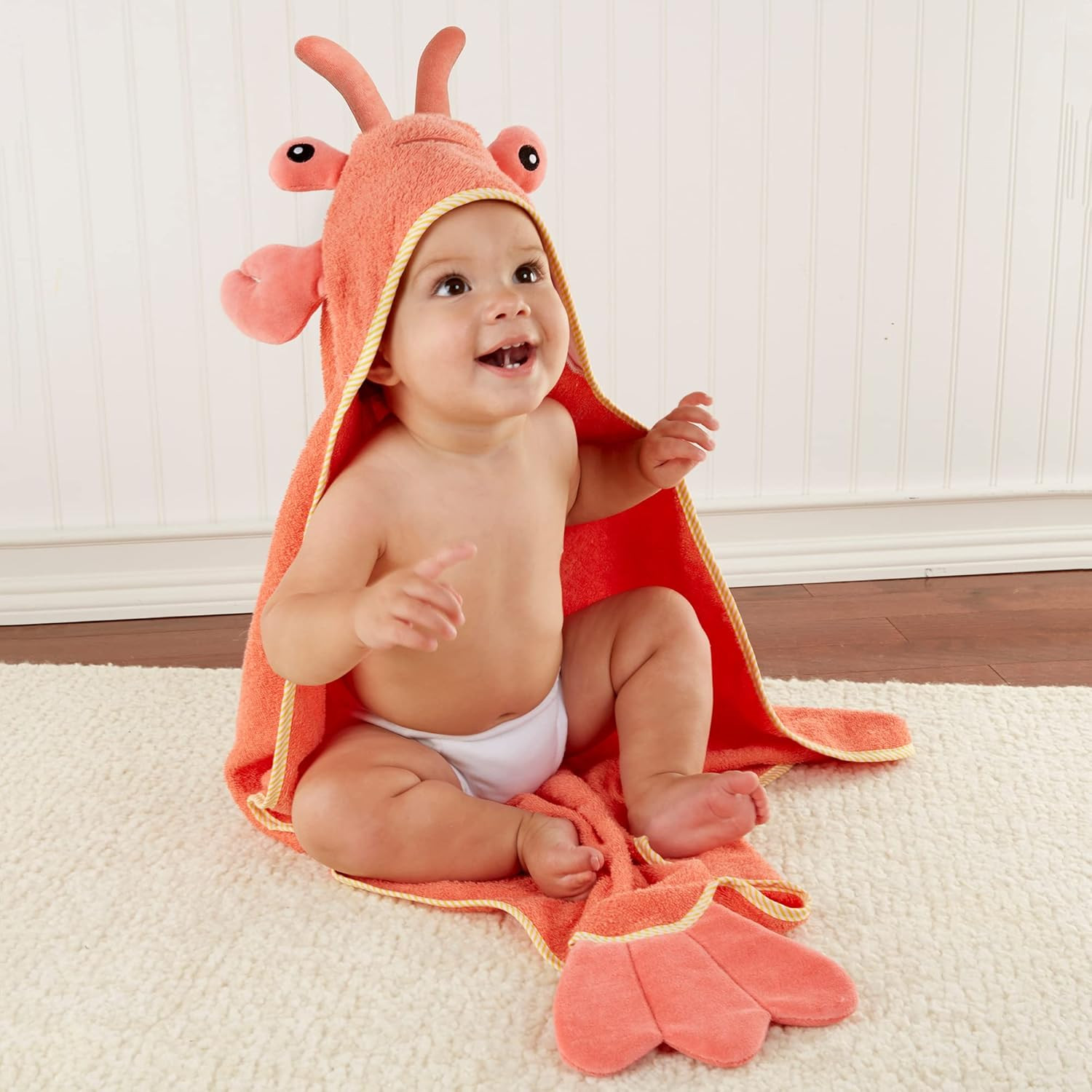 Baby Aspen baby boys Lobster Laughs (Updated Gift Packaging) Hooded Towel, Orange, 1 Count US | Amazon (US)