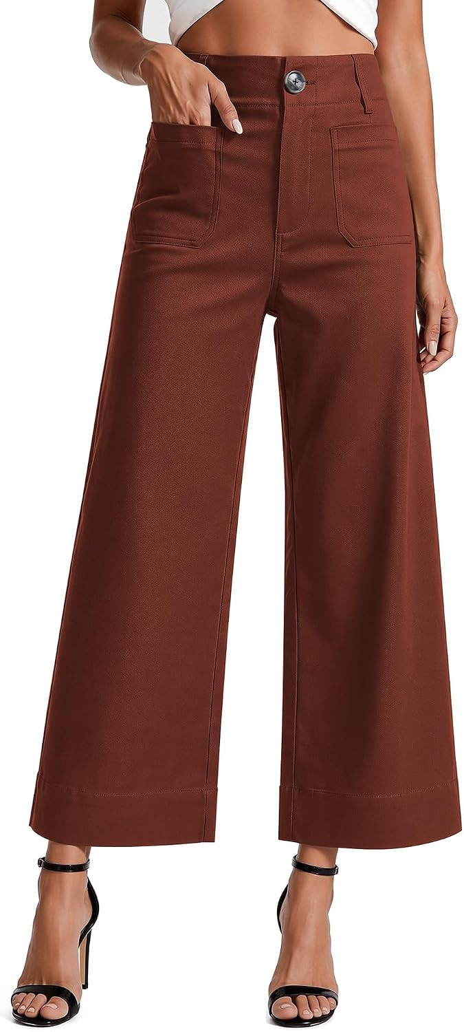 Women's High Waisted Cropped Wide Leg Pants with Pockets | Amazon (US)