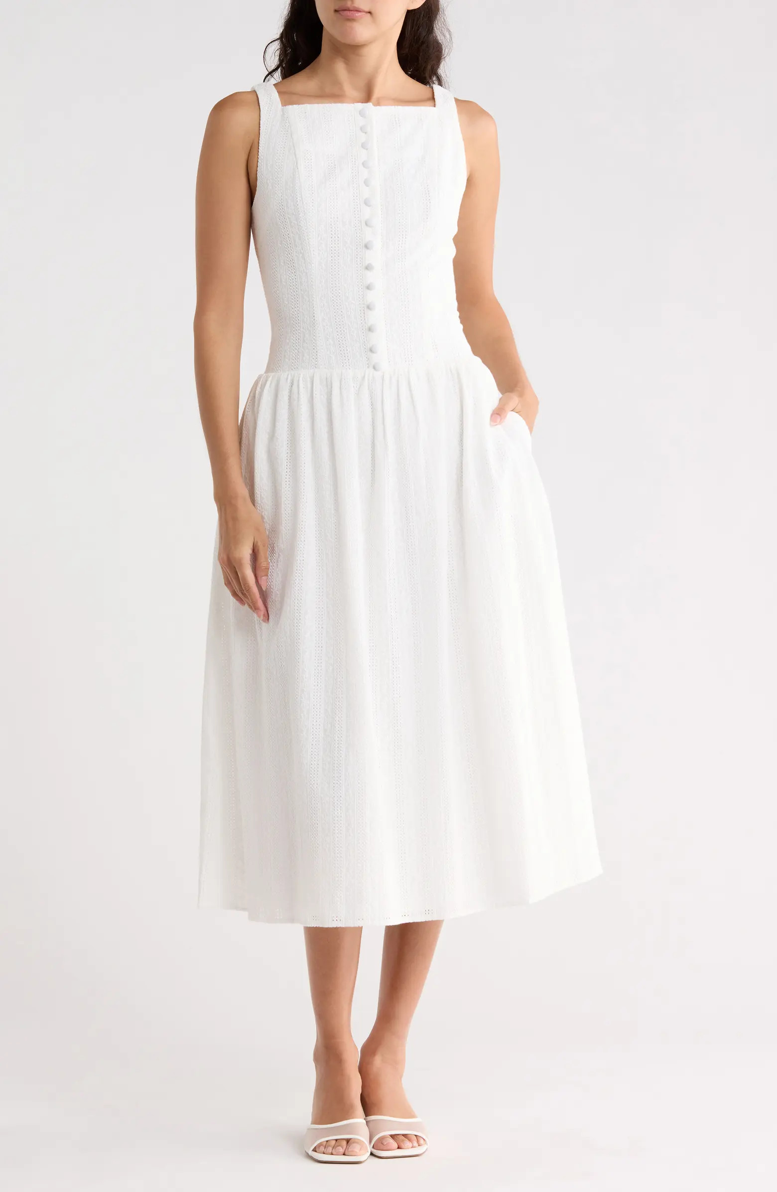 WAYF Embroidered Eyelet Button Front Cotton Midi Dress | Nordstromrack | Nordstrom Rack