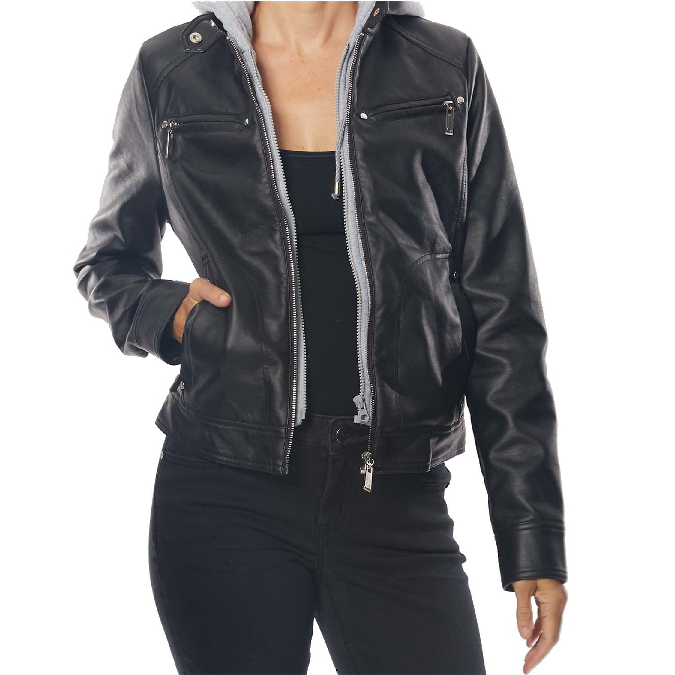 Juniors' Jou Jou Mock-Layer Hooded Faux-Leather Moto Jacket | Kohl's