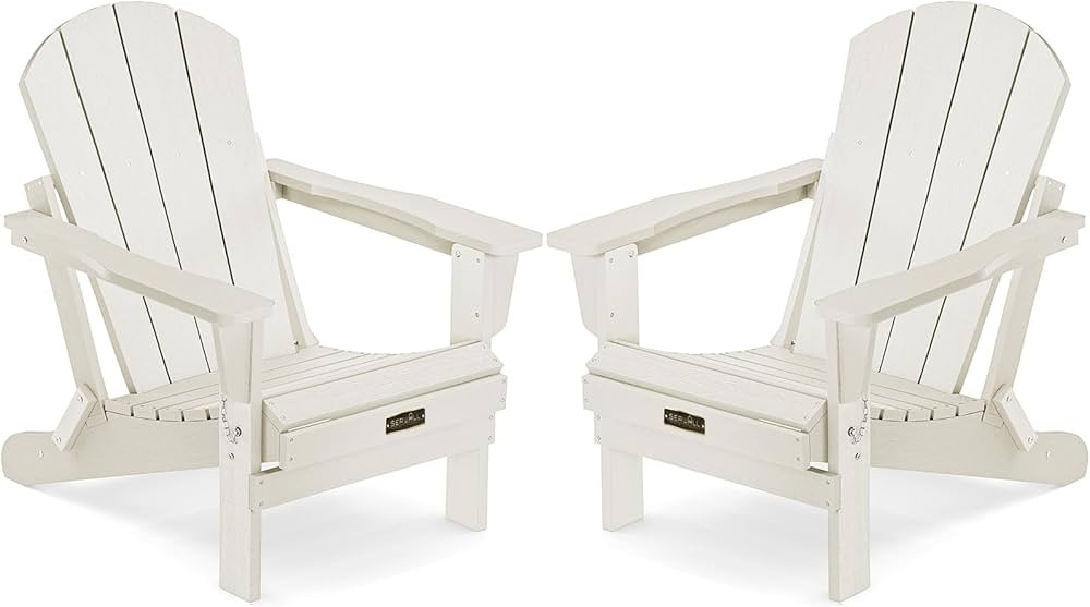 SERWALL Folding Adirondack Chair Set of 2 White | Amazon (US)