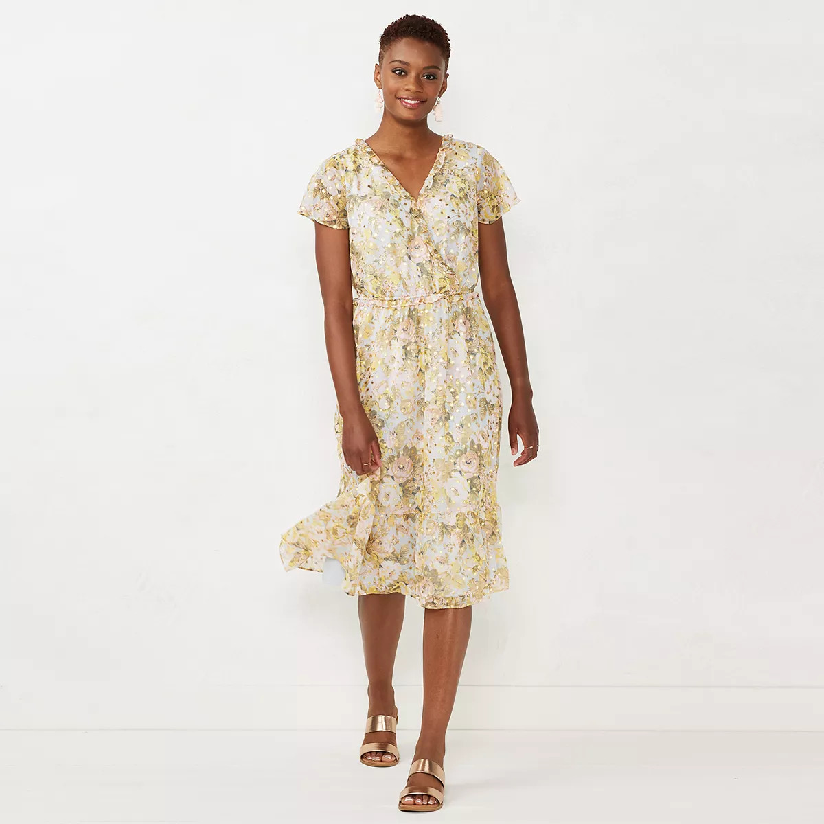 Women's LC Lauren Conrad Flutter Sleeve Ruffled Midi Dress | Kohl's