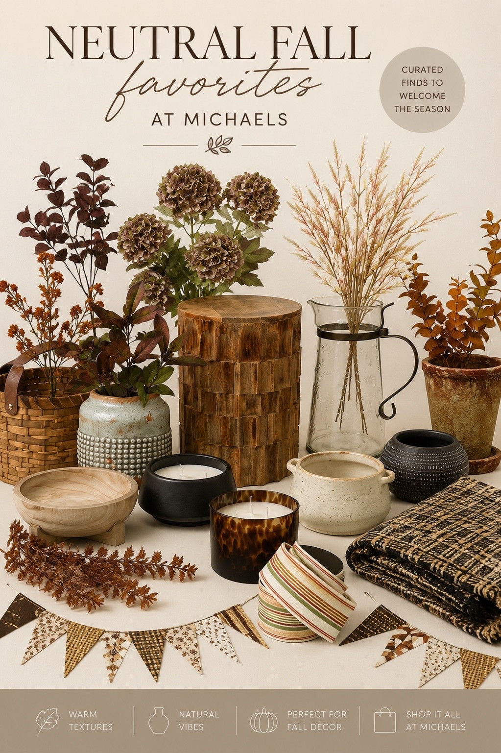 Neutral Fall Favorites from Michaels

Refresh your home for fall with timeless pieces that feel warm, collected, and designer-inspired. From textured pottery and carved wood accents to cozy throws, candles, and beautiful faux stems, these are the Michaels finds I’m loving this season. They’re perfect for layering into your existing decor for an elevated look without a complete refresh.

#LTKSeasonal #LTKHome #LTKSaleAlert