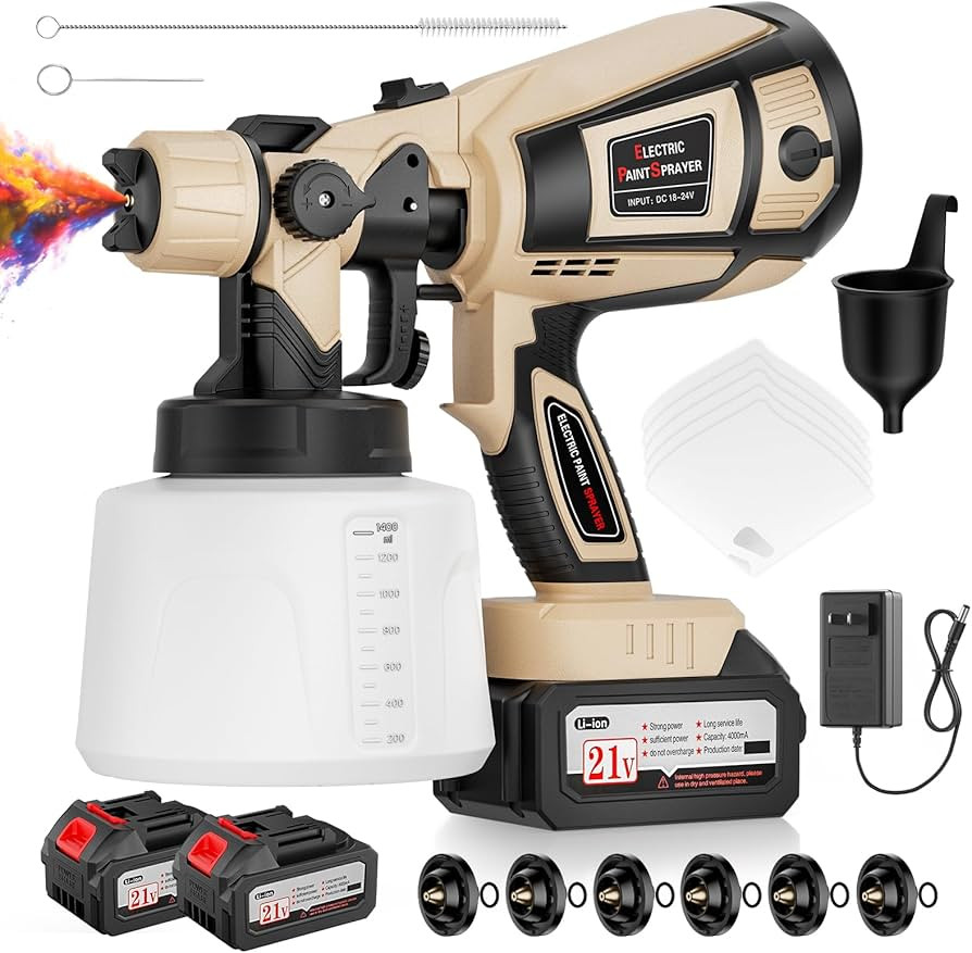Paint Sprayer, 650W Spray Paint Gun with Battery 2 × 4.0mAh & 1400ML Container, Easy to Clean & ... | Amazon (US)