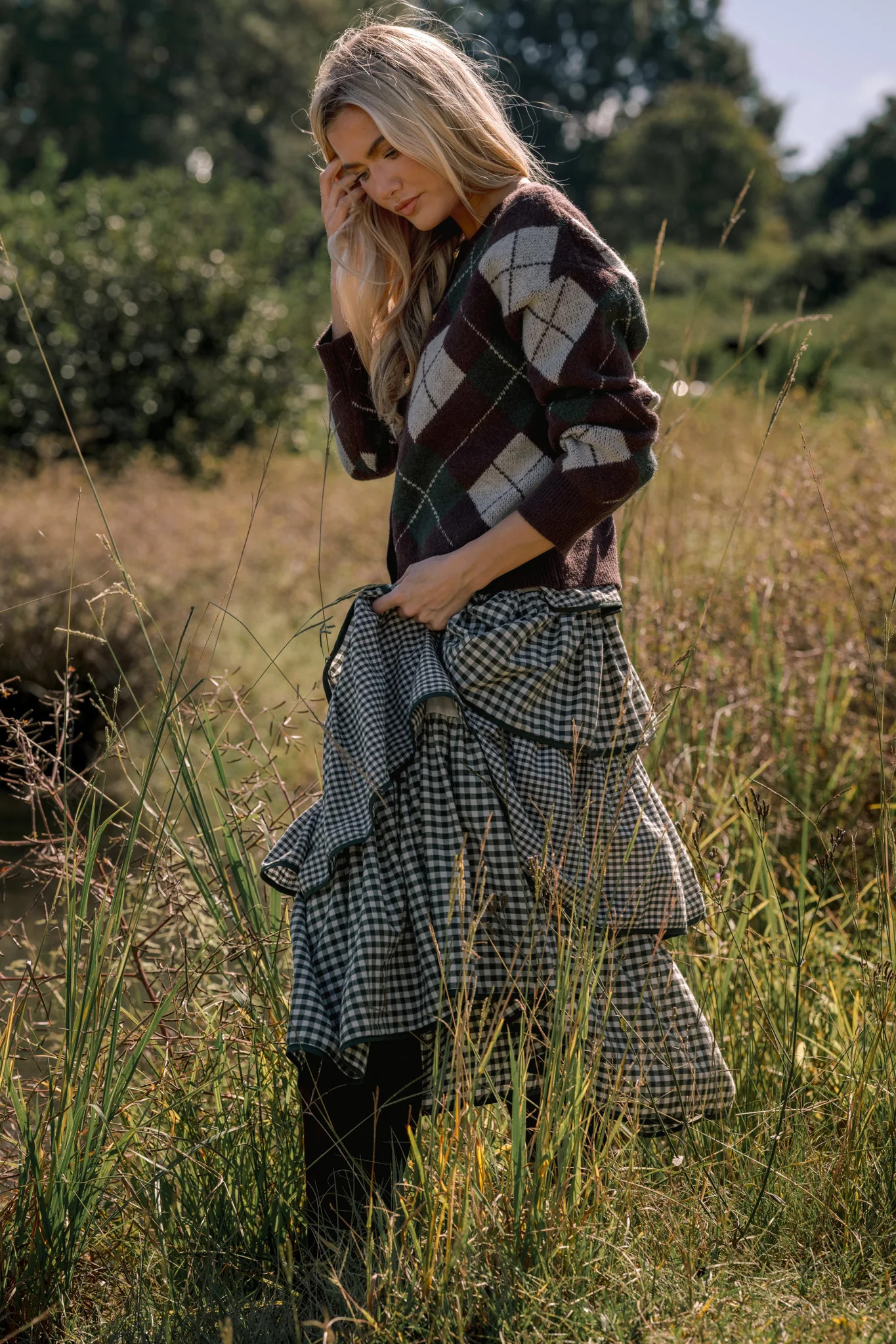 Garden Party Plans Hunter Green Gingham Tiered Midi Dress | Red Dress