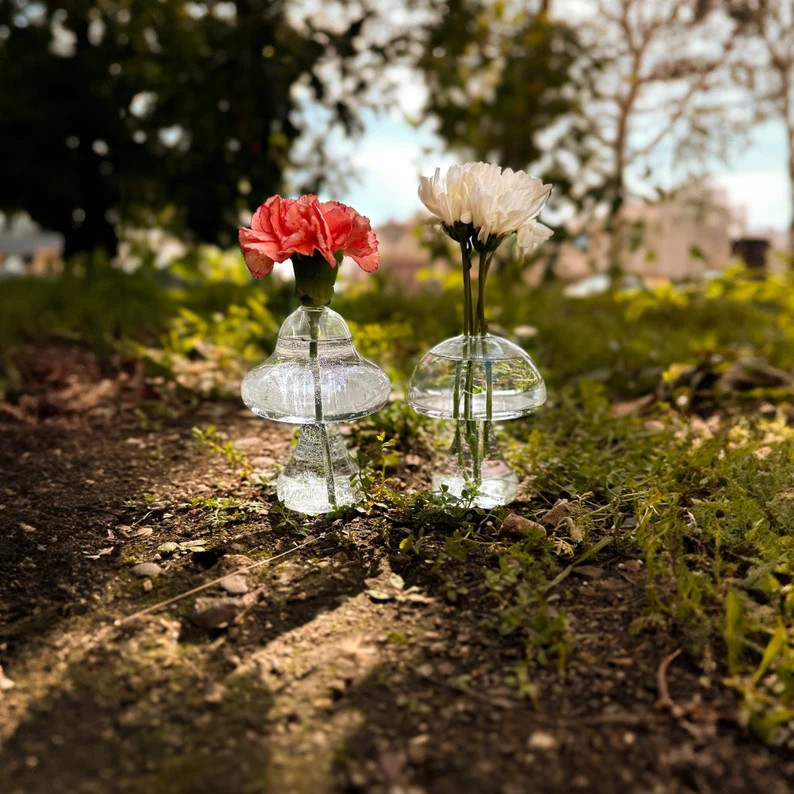 Glass Mushroom Bud Vase, Floral Home Decor, Mushroom Decor, Creative Flower Vase, Plant Lover Gif... | Etsy (US)