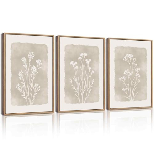 KUVIOKE Boho Botanical Flower Framed Wall Art Farmhouse Vintage Floral Wall Painting Rustic Wildflower Neutral Prints Artwork Home Decor 11x14in (Natural Framed) | Amazon (US)