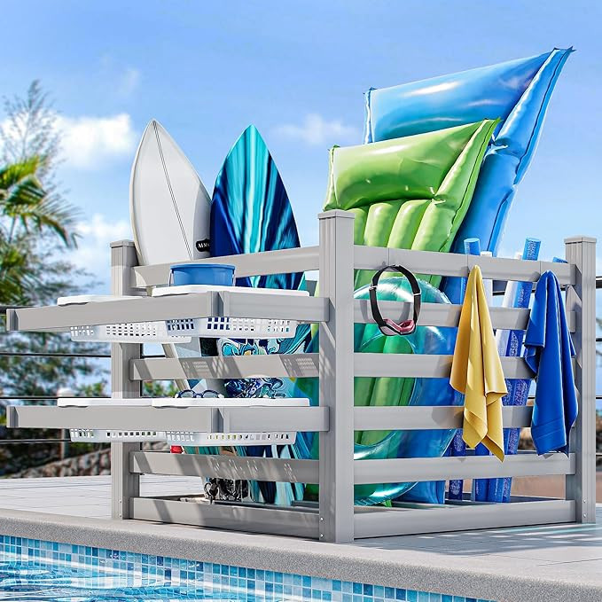 YITAHOME 64" W x 47" L x 39" H Poolside Deckbox Storage Organizer with 6 Movable Hooks, Outdoor W... | Amazon (US)