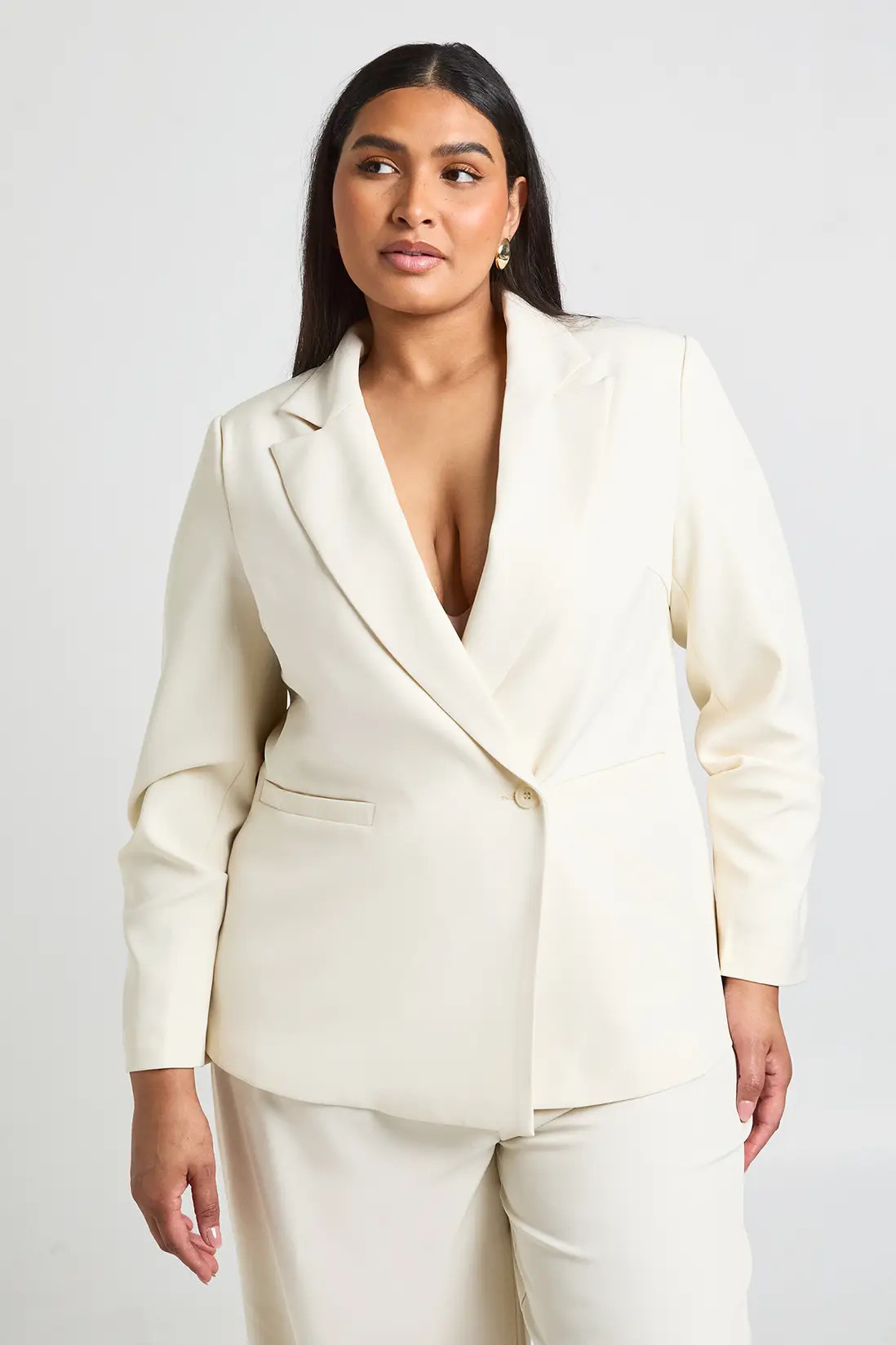 Ecru Plus Gold Trim Volume Sleeve Blazer | Boohoo USA | boohoo (US & Canada)