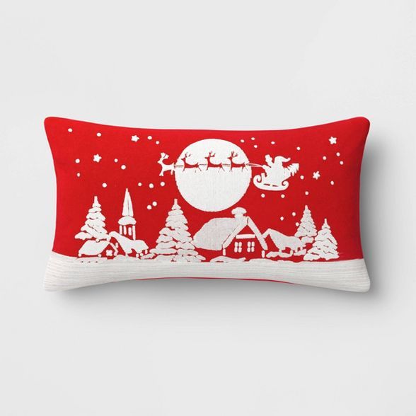 Holiday Oversized Winter Village Lumbar Throw Pillow Neutral/White - Threshold™ | Target