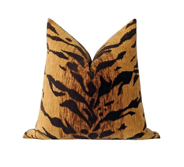 Tiago Natural Tiger Print Velvet Pillow | Land of Pillows