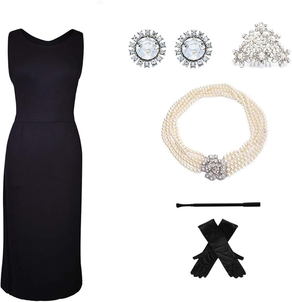 Audrey in a Bag Premium Iconic Holly Black Dress Complete Costume Set in Cotton Inspired by Old H... | Amazon (US)