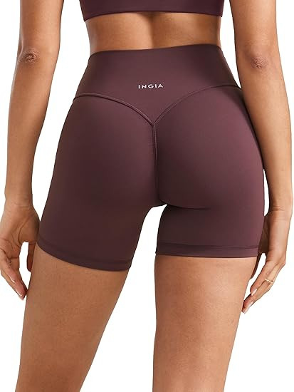 INGIA Womens High Waist No Front Seam Scrunch Butt Biker Shorts 5 Inches V-Back Scrunch Booty Gym... | Amazon (US)