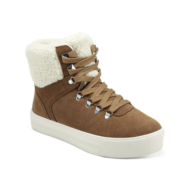 MARC FISHER Womens Brown Faux Fur Cuff Cushioned Eyelet Daire Round Toe Platform Lace-Up Leather ... | Walmart (US)